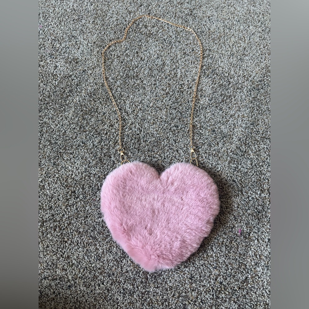 Pink Heart-Shaped Fur Crossbody Bag